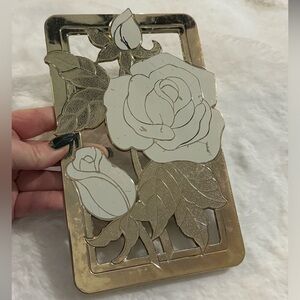 MCM Trivet WMA ROGERS LTD Gold Cream Roses Japan 5.5"x 9" Wall Decor Floral VTG